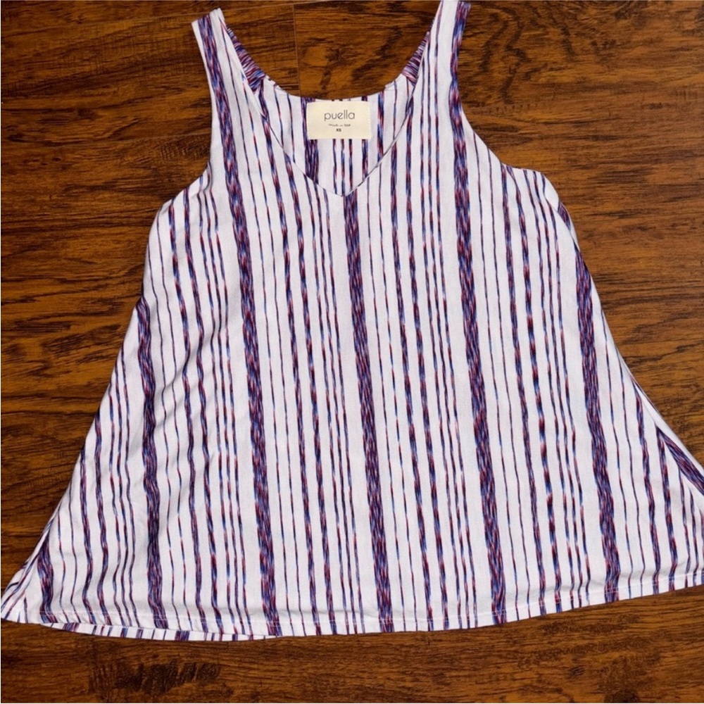 Puella Anthropologie North South Swing Tank White Red Blue Stripes Tunic Top XS